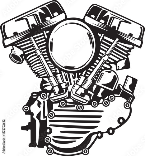 Print Motorcycle V-Twin Engine