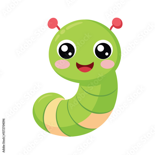 cute kawaii worm with big eyes and a happy smile