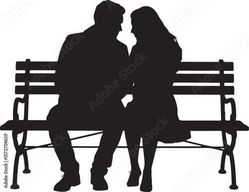 Loving Couple on Bench Silhouette Vector