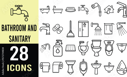Bathroom Fixture Icons: Collection of Plumbing and Sanitaryware Symbols