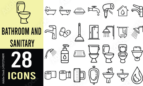 Bathroom Fixtures and Plumbing Icons: A Collection of Clean Line Art Graphics