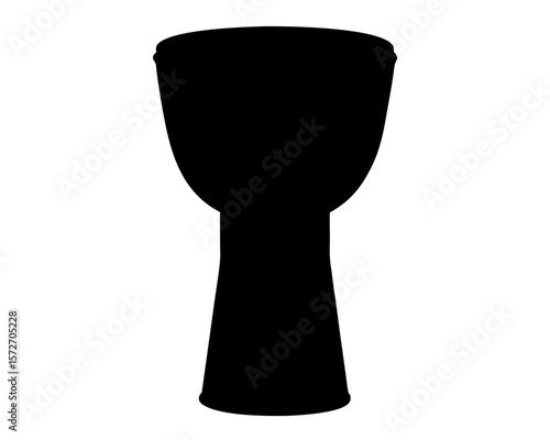 Silhouette of a traditional goblet drum against a white background plain