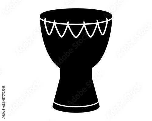 Silhouette Illustration of a Djembe Drum with Detailed Rhythmic Patterns Depicted