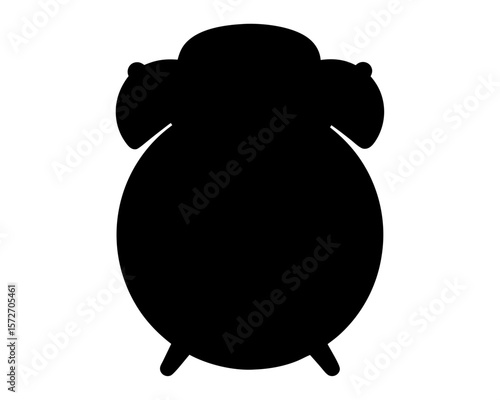 A Classic Black Silhouette of an Alarm Clock, Isolated on White