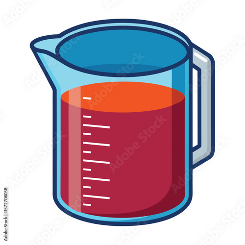 A measuring cup with liquid, on a plain white surface, for cooking, baking, ingredients, or precise measurements.