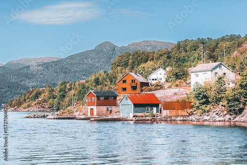 Boathouses on water in stavanger norway