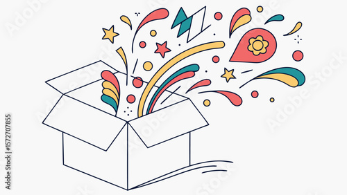 Abstract Box Unwrapping—Creative Reveal and Surprise Concept Illustration