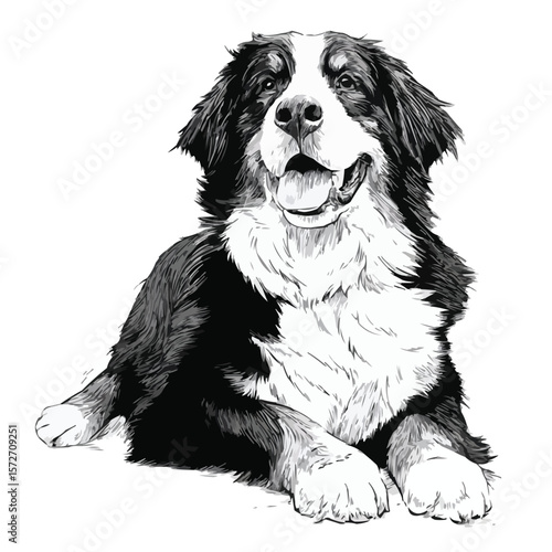 Bernese Mountain Dog Sitting Side-Angled – Calm Posture