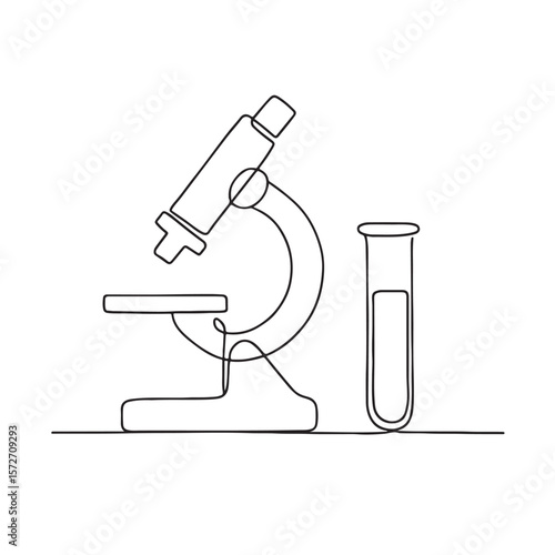 Wallpaper Mural Microscope Continuous Line Drawing Laboratory Equipment with Test Tube Torontodigital.ca