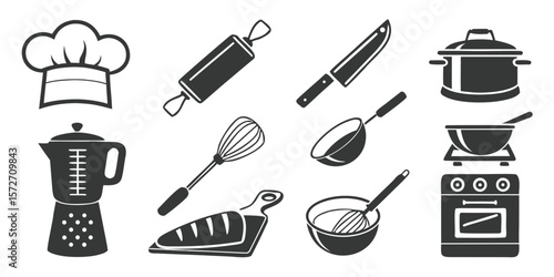 Collection of Classic Kitchen Utensils and Appliances in vector