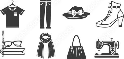 Stylish Apparel and Accessories Collection Icons in vector