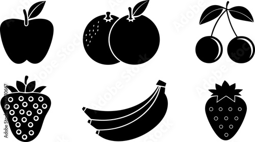 complete fruit set silhouette in black vector styl.eps