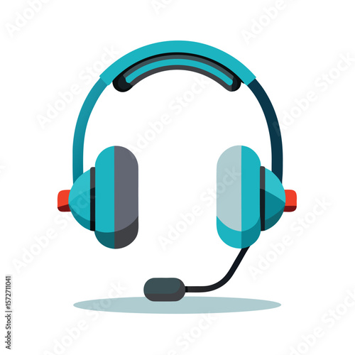 A modern headset with a microphone, isolated on a white background, for gaming, communication, audio, or work.