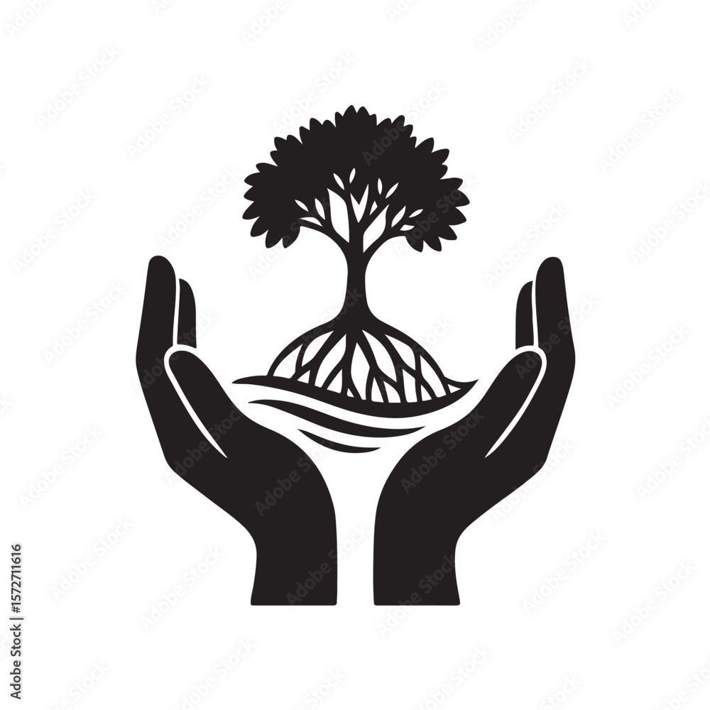 custom made wallpaper toronto digitalHands Holding Tree with Roots Environmental Care Concept Vector