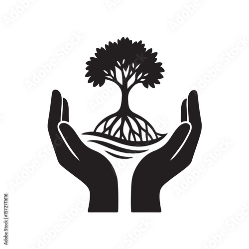 Wallpaper Mural Hands Holding Tree with Roots Environmental Care Concept Vector Torontodigital.ca