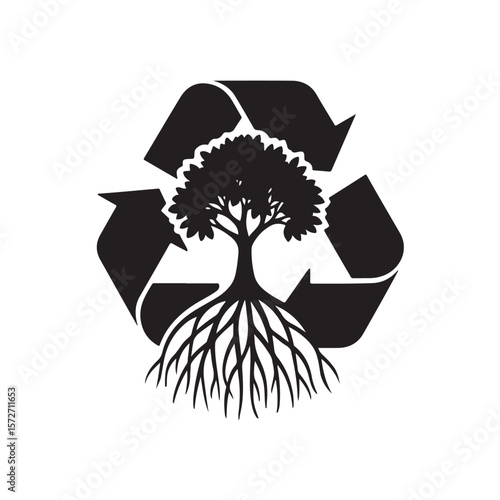 Wallpaper Mural Tree with Roots in Recycling Symbol Eco Sustainability Icon Torontodigital.ca
