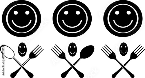 editable vector smile fork and spoon symbol design.eps