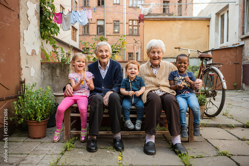 family plays outside