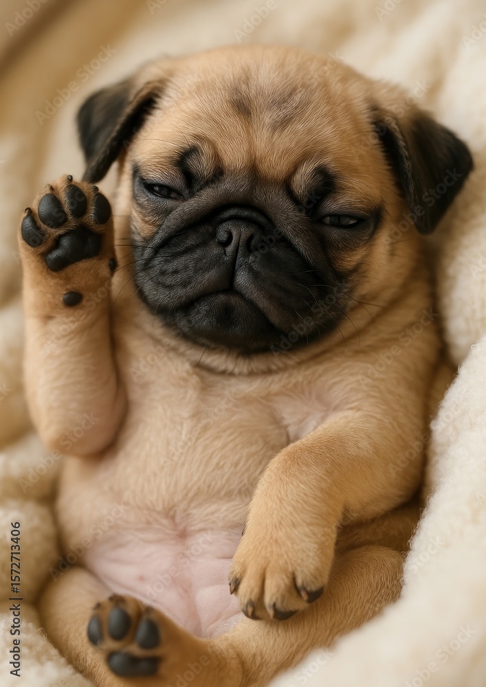 Obraz premium Adorable sleeping pug puppy