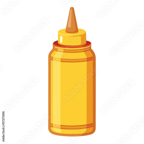 A mustard squeeze bottle, isolated on a clean white background, perfect for food, condiments, cooking, or delicious flavor.