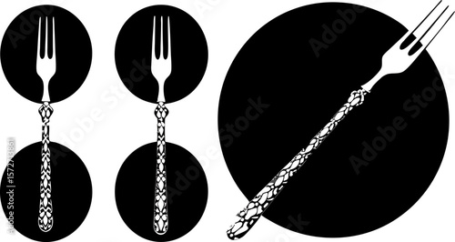 food fork  metal cutlery with pattern  black (1).eps