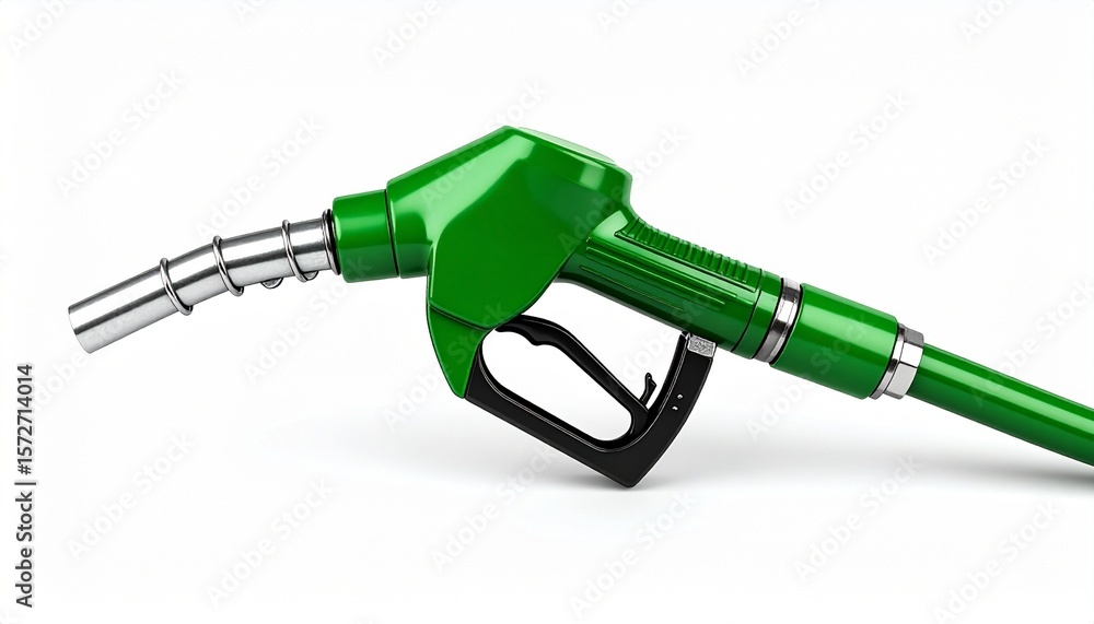 green fuel nozzle with black handle resting on white surface green fuel nozzle with black handle resting on white surface