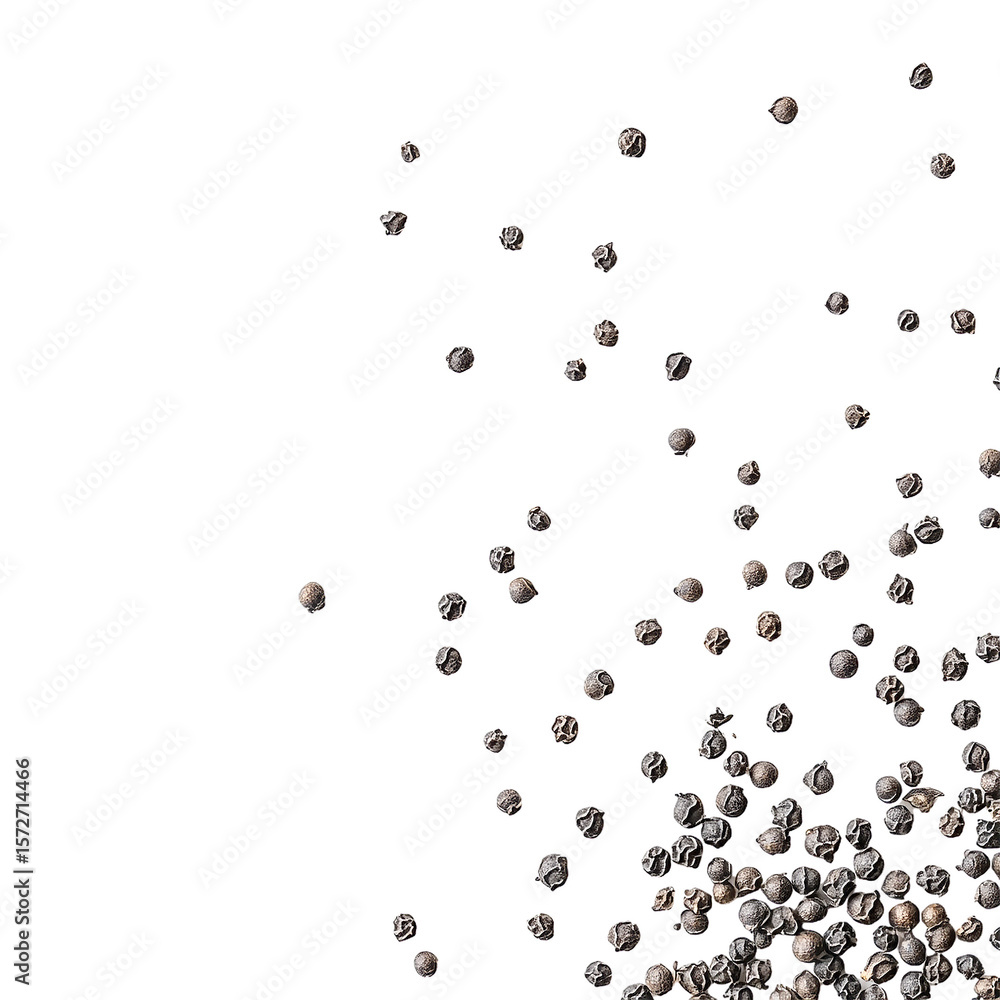 Scattered Black Peppercorns: Isolated on Transparent PNG, High-Resolution Scattered Black Peppercorns: Isolated on Transparent PNG, High-Resolution