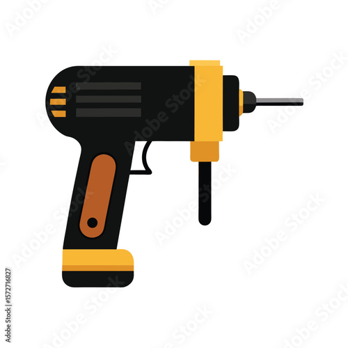 electric drill with trigger and drill bit simple black