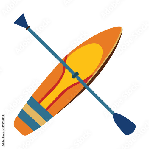 A paddleboard with a paddle, isolated on a clean white background, for water sport, recreation, summer, or leisure.