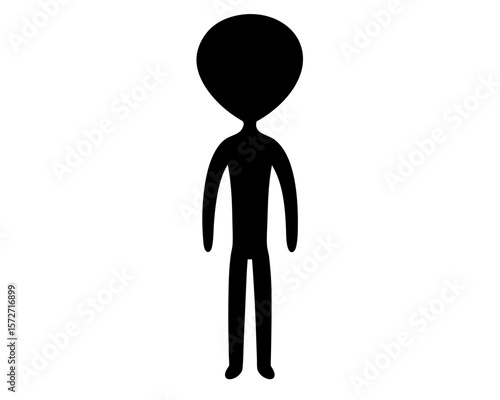 Silhouette of a classic grey alien standing isolated on a white background