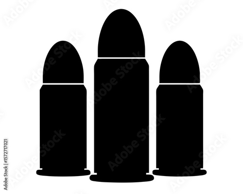 Three Black Bullets in Silhouette on a White Background with Contrast