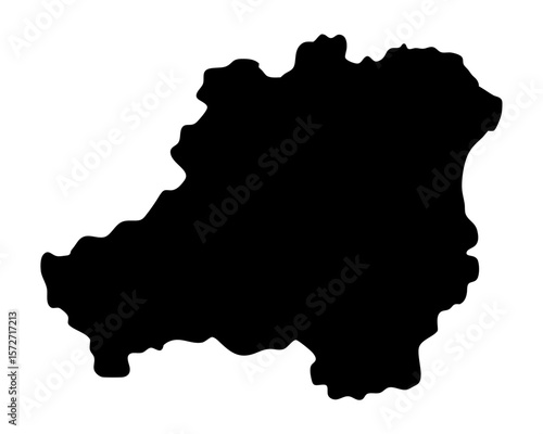 Detailed black and white silhouette of a geographical landmass on white background