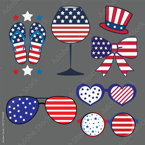 Patriotic Fourth of July Celebration Sunglasses, Accessories, and Party Decorations