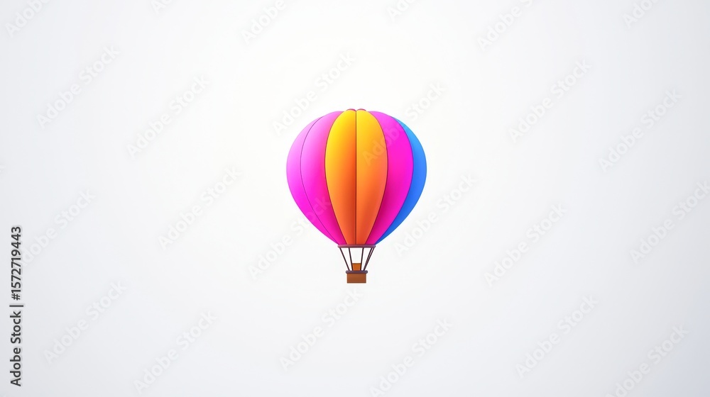Obraz premium A vibrant hot air balloon in shades of pink, orange, and blue against a plain background, ideal for travel, adventure, or festival themes, offering a sense of freedom and exhilaration,
