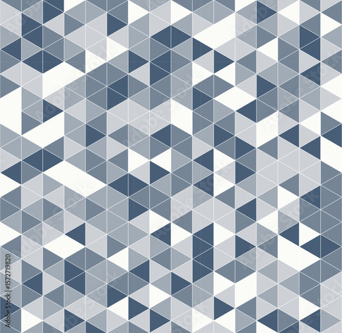 Geometric pattern forming a mosaic with gray and blue triangles