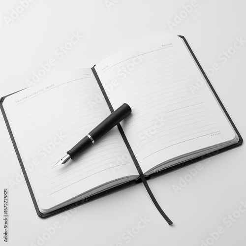 Wallpaper Mural Open Blank Notebook with Fountain Pen on White Background Torontodigital.ca