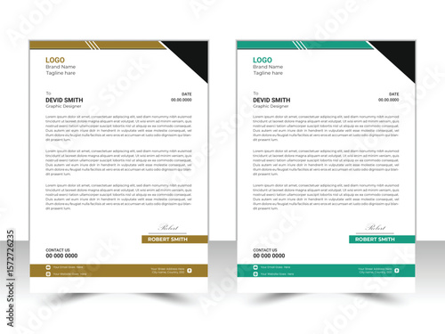 Clean and professional corporate company letterhead template design with 2 color variation
