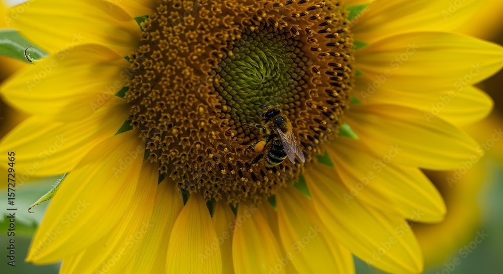 Obraz premium Bee Pollinating a Vibrant Yellow Sunflower