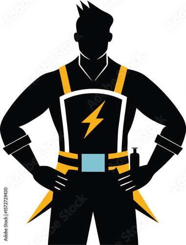electrician man wearing tool belt vector black silhouette