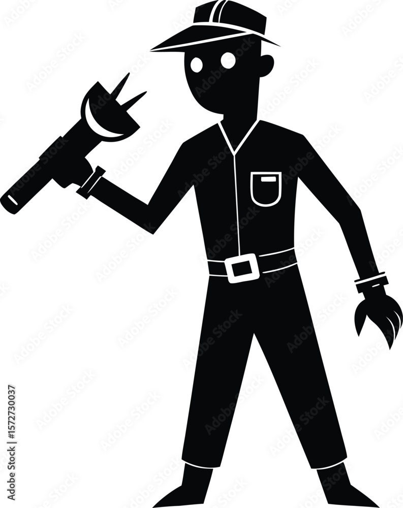 Obraz premium electrician man with flashlight vector black silhouette