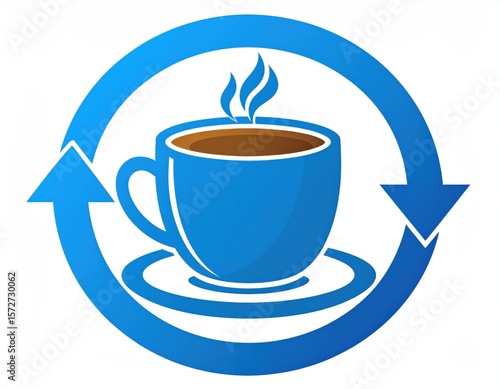 Blue Coffee Cup In A Circular Rotation Pattern