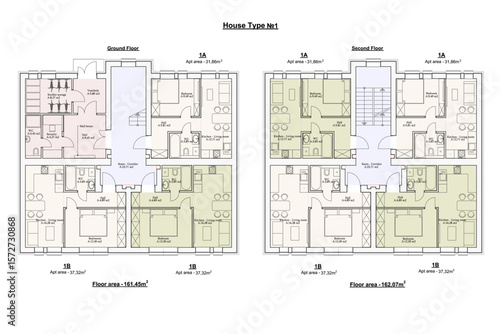 Vector architectural project of a multistory building floor plan	
