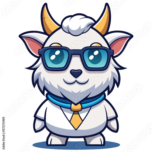 Cute goat wearing stylish sunglasses and a tie