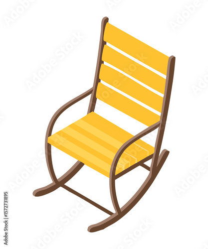 Yellow Slatted Rocking Chair Wooden Frame