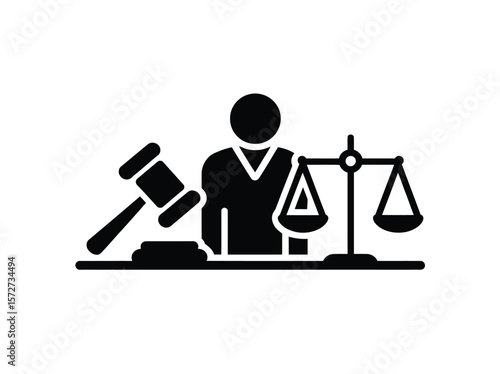 Court trial logo icon in black color on white background. Justice icon. Court icon.