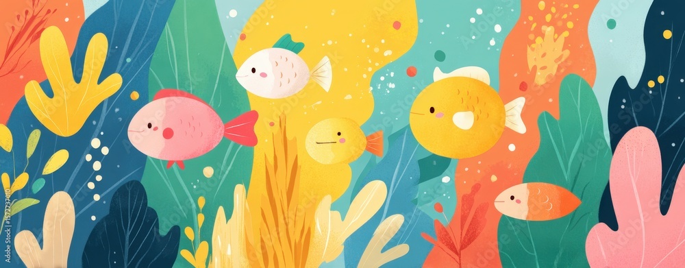 Obraz premium fisheries management concept Colorful underwater scene with vibrant fish surrounded by coral and sea plants clean aquaculture facility