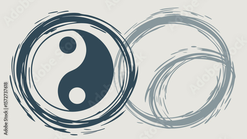 Vector Yin yang symbol with circular brush strokes represents balance and harmony