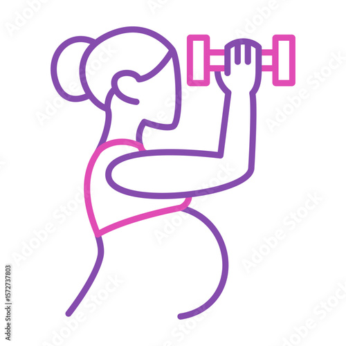 Pregnant woman holding dumbbell line icon vector isolated. Symbol of a pregnant female character doing sport exercise. Prenatal fitness.