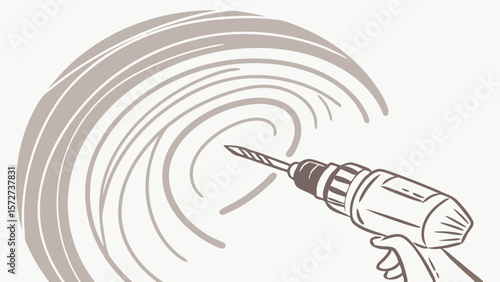 Vector Hand holds drill, creating swirl pattern light beige. image conveys sense of creativity