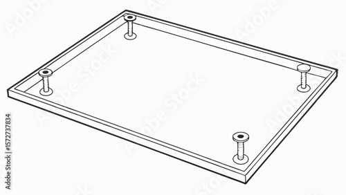 Vector Clear rectangular glass pane is secured to white frame with screws, showcasing modern design